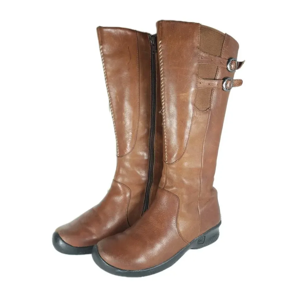 Keen Women's Bern Baby Bern US 8 Brown Leather Side Zip Tall Riding Boots